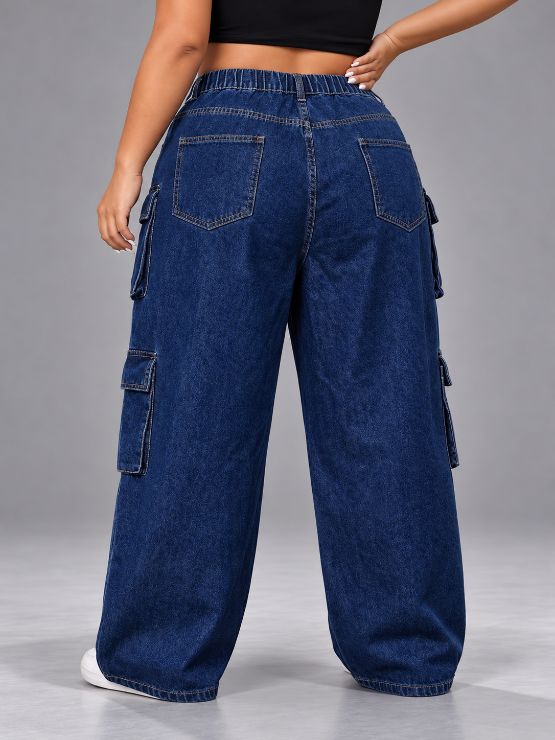 Plus Size High-Waisted Wide Leg Cargo Jeans
