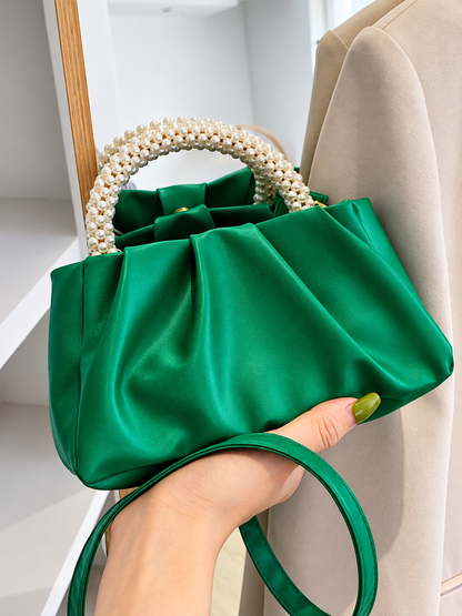 Pearl Handle Ruched Crossbody Bag